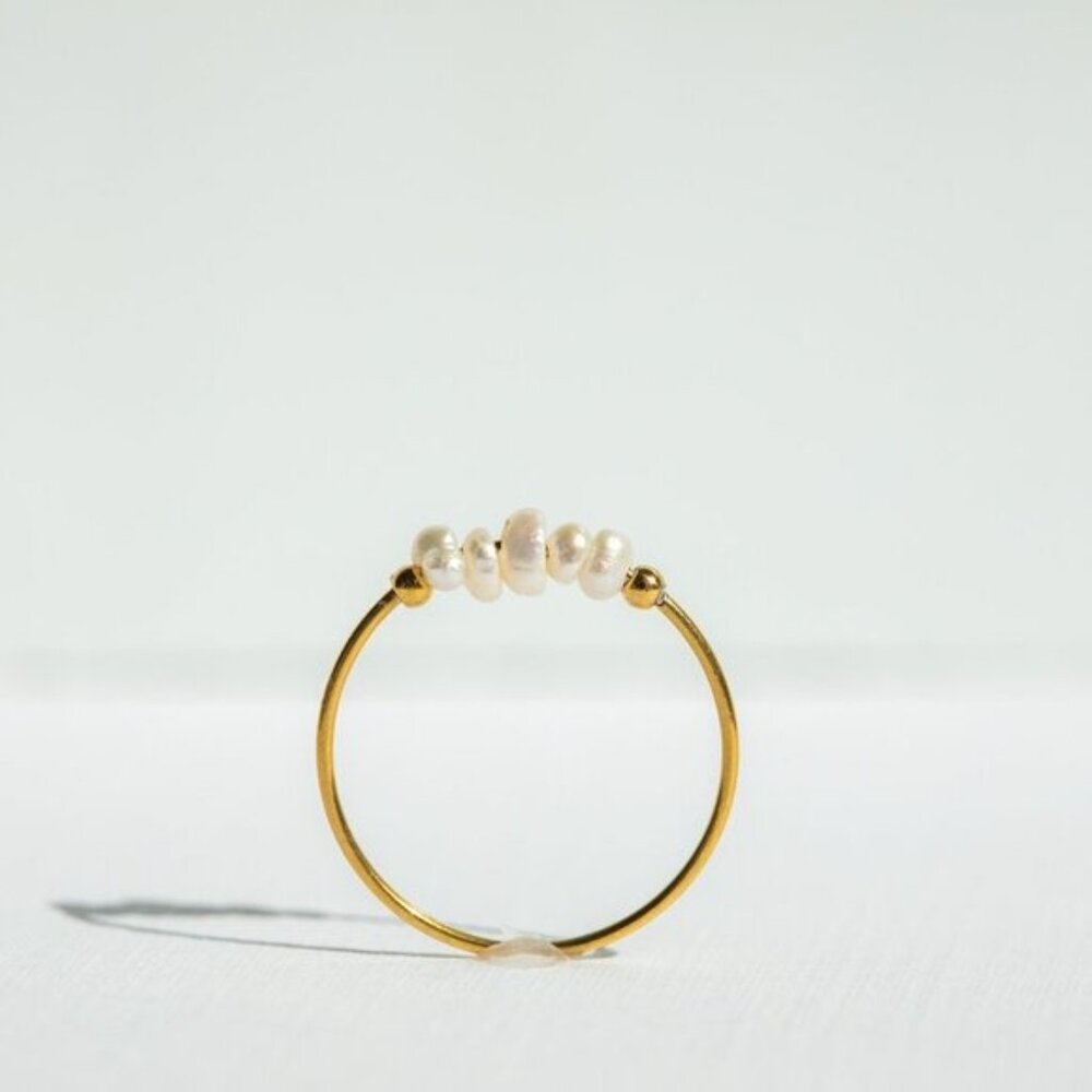 Dainty Pearl Ring Freshwater Pearl Gold Ring Waterproof Gold Ring Stacking ring